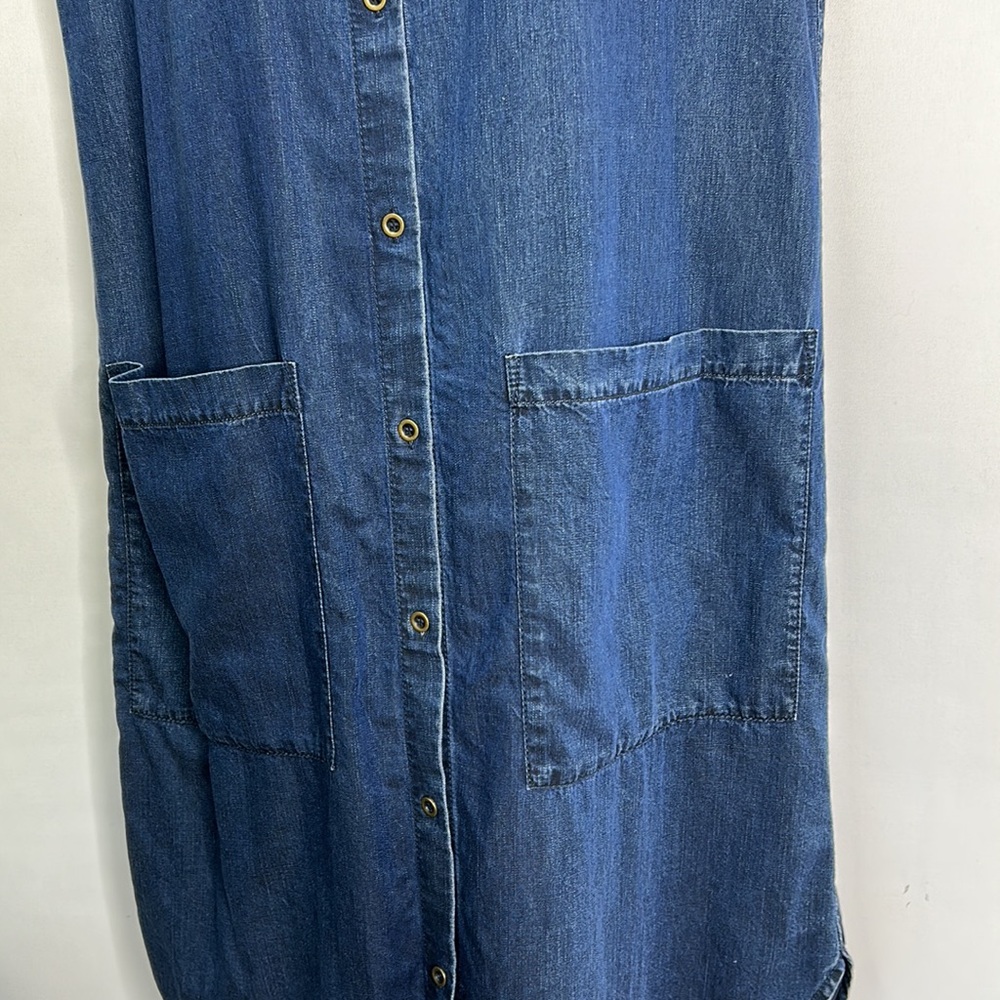 Eileen Fisher denim Tencel Lyocell cotton pocketed button down sleeveless dress - Picture 4 of 7
